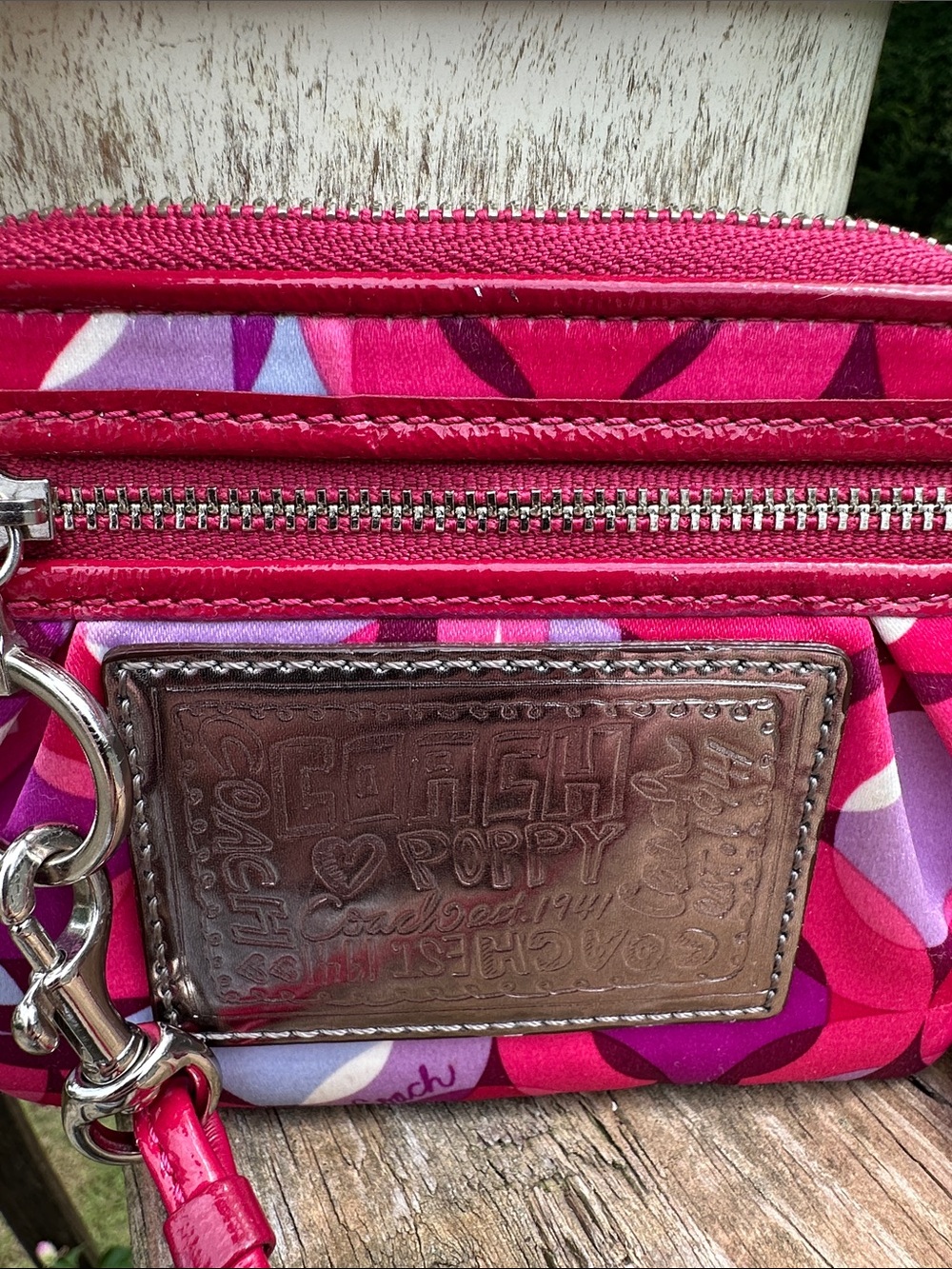 Coach Poppy Pink Patterned Wristlet - Coach - Picture 2 of 8